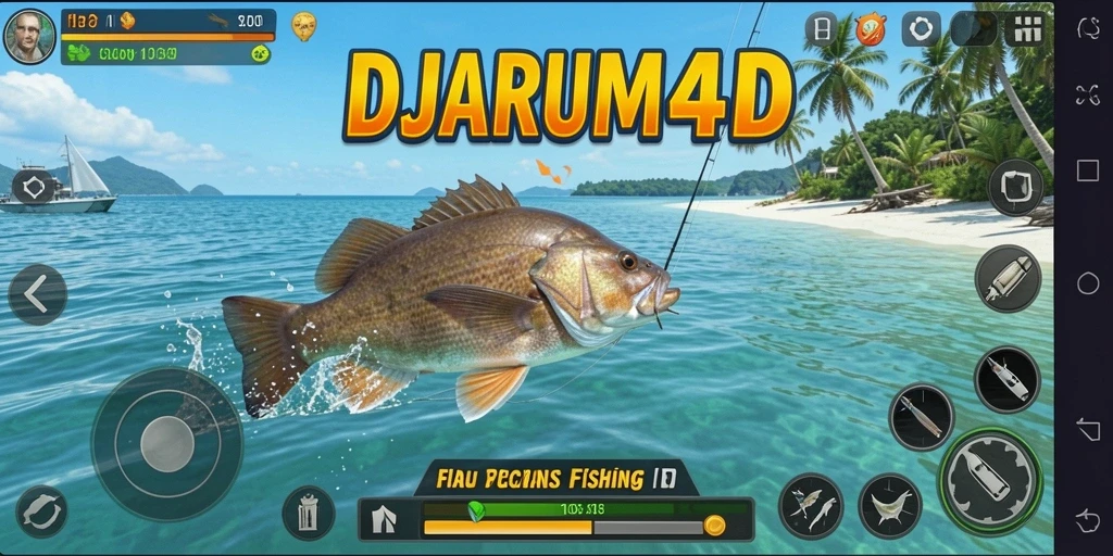 Screenshot gameplay DJARUM4D menampilkan keseruan memancing di bawah laut.