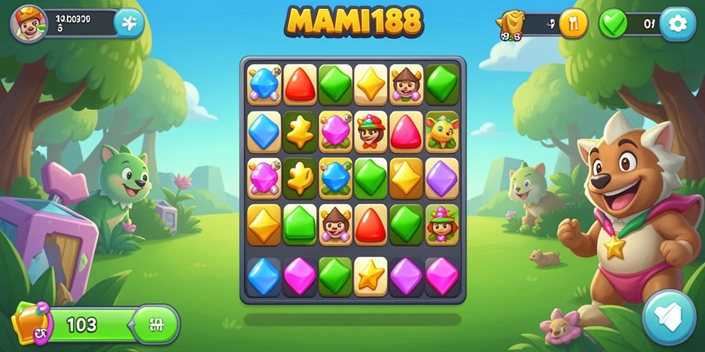 Screenshot gameplay MAMI188 menampilkan aksi Match-3 yang mengasyikkan.